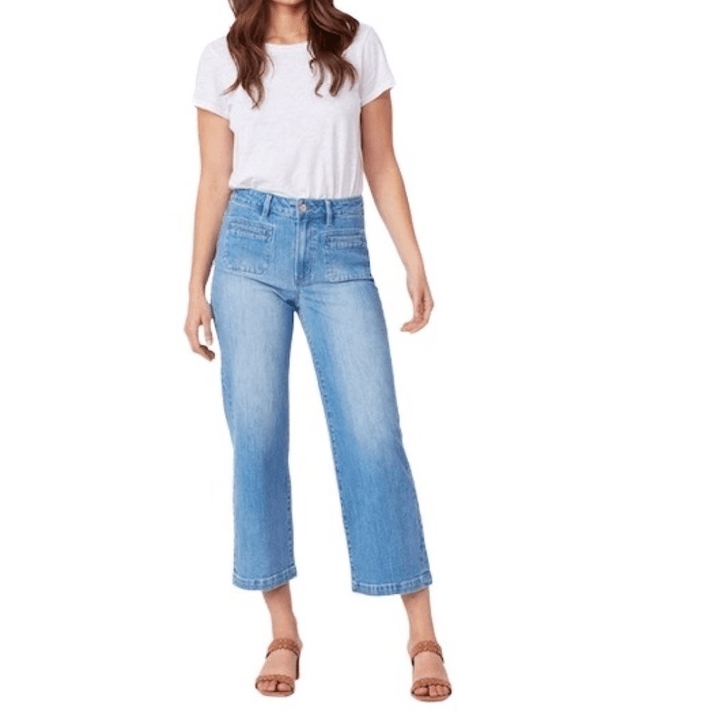 PAIGE Nellie Patch Pocket High Rise Straight Leg Jeans in Adley